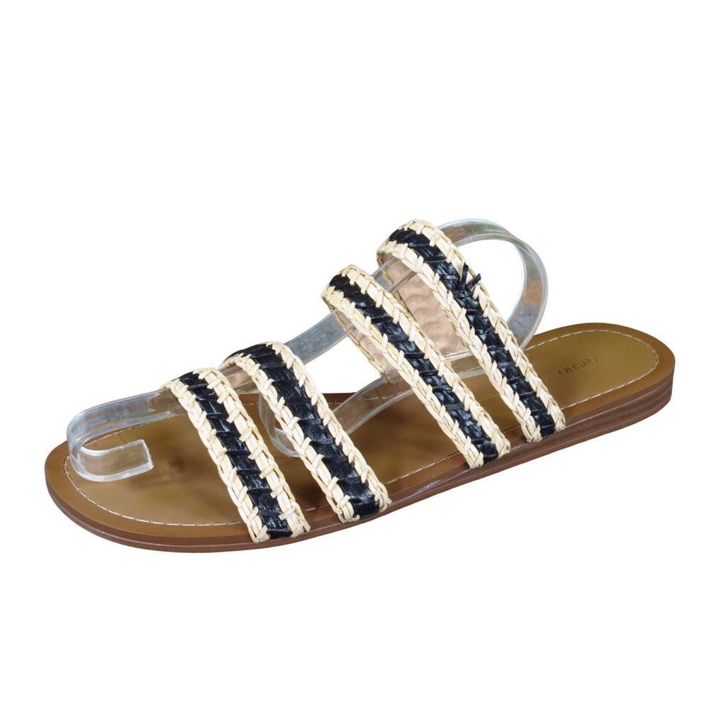 Oysho Strappy Woven Women Slide Sandals Size 40 US‎ 9 Summer Black Cream Raffia